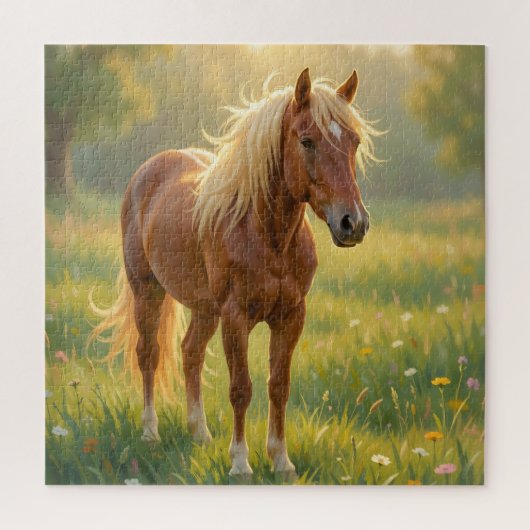 Goldmähnenpferd Wildblumenwiese Puzzle (Vertikal)