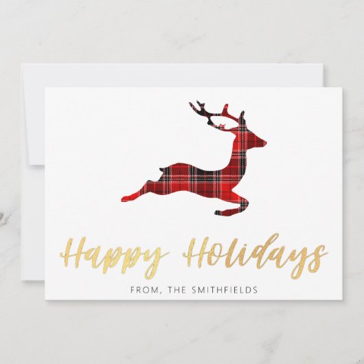 Goldmalerei Buffalo Kariert Hirschweifen Feiertagskarte (Vorderseite)