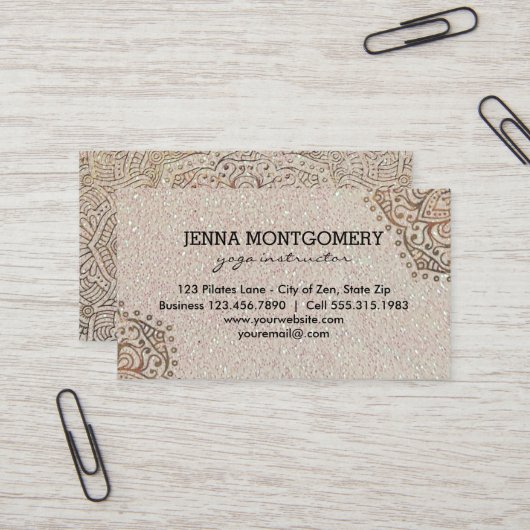 GoldMandala des Yoga-Lehrer-Imitat-Glitzer-| Boho Visitenkarte (Vorderseite/Rückseite Beispiel)