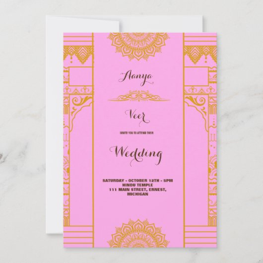 Goldmandala Hochzeitrosa Einladung (Vorderseite)