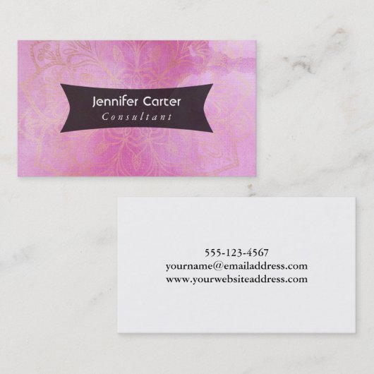 GoldMandala über strukturiertem tiefrosa Aquarell Visitenkarte (Vorne/Hinten)