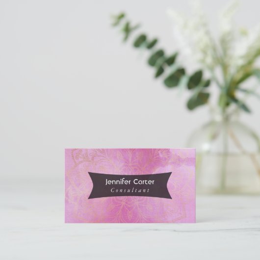 GoldMandala über strukturiertem tiefrosa Aquarell Visitenkarte (Stehend Vorderseite)