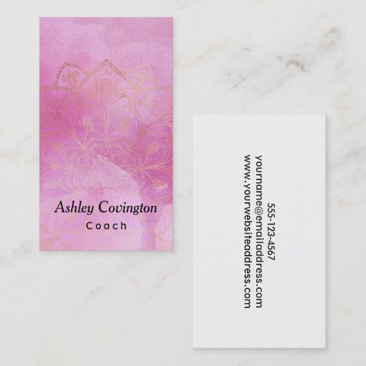 GoldMandala über strukturiertem tiefrosa Aquarell Visitenkarte (Vorne/Hinten)