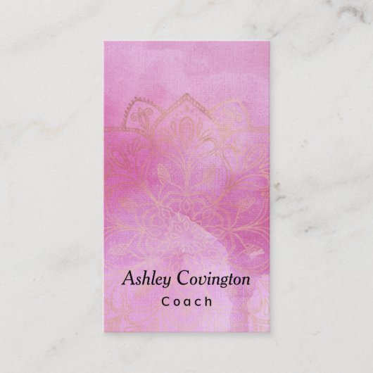 GoldMandala über strukturiertem tiefrosa Aquarell Visitenkarte (Vorderseite)