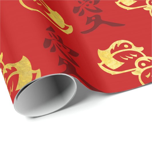 Goldmandarinen-Enten u. chinesisches Liebesymbol Geschenkpapier (Rolleneckpunkt)