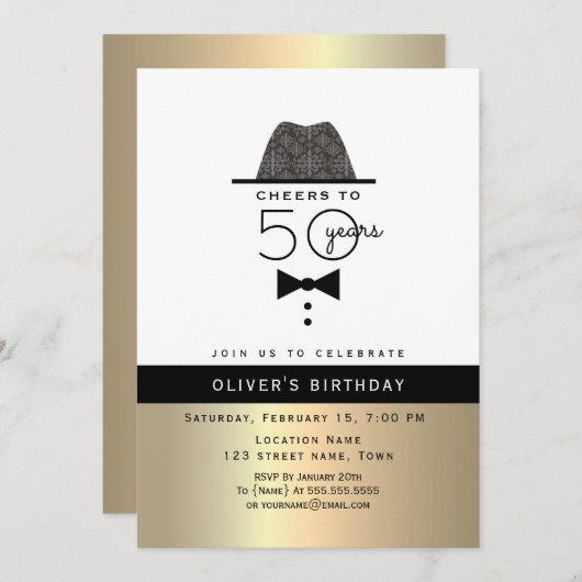 Goldmann 50. Geburtstag Einladung (Vorne/Hinten)