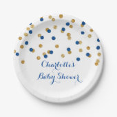 Goldmarine-Blauconfetti-Babyparty-Platte Pappteller (Vorderseite)