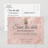 Goldmarmor-Ananas aus Rose Save the Date Ankündigungspostkarte (Vorne/Hinten)