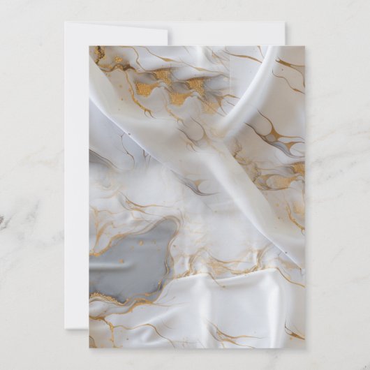 Goldmarmor aus Weiß und Elfenbeingold auf Seide Einladung (Rückseite)