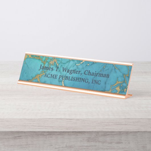 Goldmarmor - Blaue Imitate Schreibtischnamensplakette (Vorderseite )