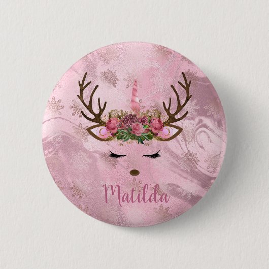 Goldmarmor der Girly Rose, Einhornschneeflocken Button (Vorderseite)