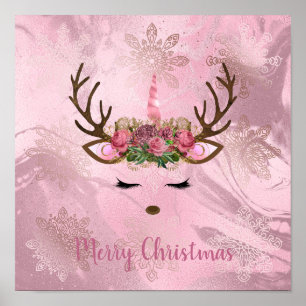 Goldmarmor der Girly Rose, Einhornschneeflocken Poster