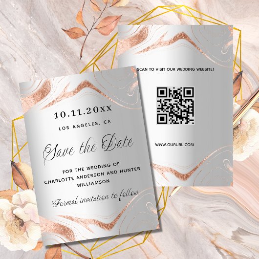 Goldmarmor der Silber-Rose - moderner QR-Code Save The Date