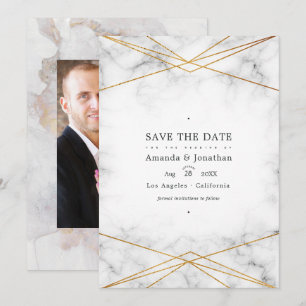 Goldmarmor-Geometrie-Hochzeitsfoto Save The Date