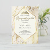 Goldmarmor geometrische Kalligrafie Quinceañera Einladung (Stehend Vorderseite)