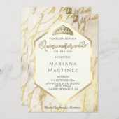 Goldmarmor geometrische Kalligrafie Quinceañera Einladung (Vorne/Hinten)