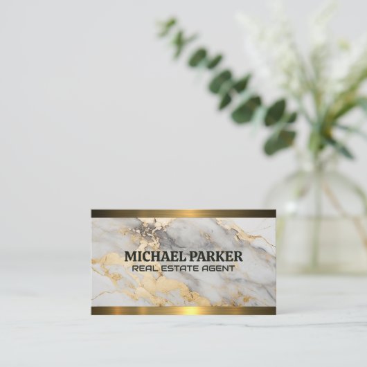 Goldmarmor | Gold-Metallic-Trimm Visitenkarte (Stehend Vorderseite)