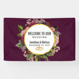 Goldmarmor Muster und Burgund Florals Hochzeit Banner