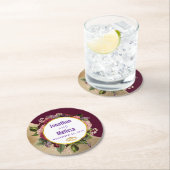 Goldmarmor Muster und Burgund Florals Hochzeit Runder Pappuntersetzer (Vor Ort)