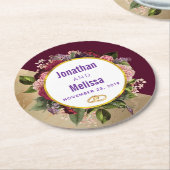 Goldmarmor Muster und Burgund Florals Hochzeit Runder Pappuntersetzer (Angewinkelt)