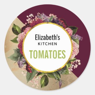 Goldmarmor Muster und Burgund Florals Küche Runder Aufkleber