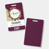 Goldmarmor Muster und Burgund Florals Monogramm Ausweis (Vorder- & Rückseite)