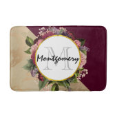 Goldmarmor Muster und Burgund Florals Monogramm Badematte (Vorderseite)