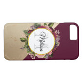 Goldmarmor Muster und Burgund Florals Monogramm Case-Mate iPhone Hülle (Rückseite (Horizontal))