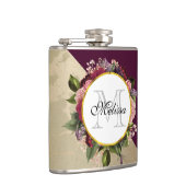 Goldmarmor Muster und Burgund Florals Monogramm Flachmann (Rechts)