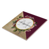 Goldmarmor Muster und Burgund Florals Monogramm Fliese (Seite)