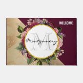 Goldmarmor Muster und Burgund Florals Monogramm Fußmatte (Vorderseite)