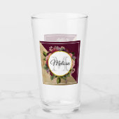 Goldmarmor Muster und Burgund Florals Monogramm Glas (Vorderseite)