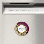 Goldmarmor Muster und Burgund Florals Monogramm Magnet (In Situ (Geschirrspüler))