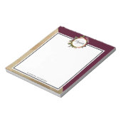 Goldmarmor Muster und Burgund Florals Monogramm Notizblock (Rotiert)