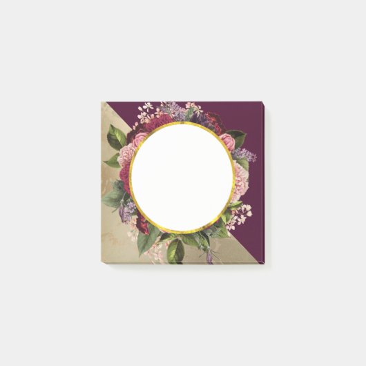 Goldmarmor Muster und Burgund Florals Post-it Klebezettel (Vorderseite)