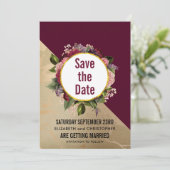Goldmarmor-Muster und Burgunder-Blumenzehen Save The Date (Stehend Vorderseite)