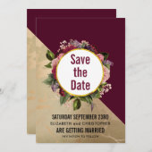Goldmarmor-Muster und Burgunder-Blumenzehen Save The Date (Vorne/Hinten)