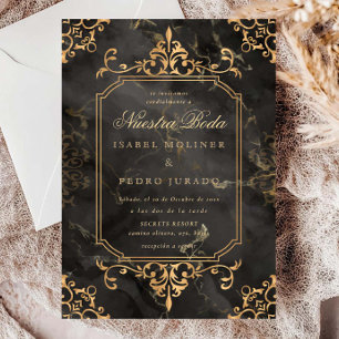 Goldmarmor-Ornament Vintage Nuestra Boda Hochzeit Einladung