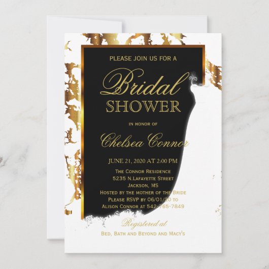 Goldmarmor, Schwarz-Weiß-Brautparty Einladung (Vorderseite)