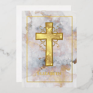 Goldmarmor-Taufe oder Tauf-Filigran Folieneinladung