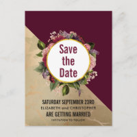 Goldmarmor und Burgund Blumen Save the Date