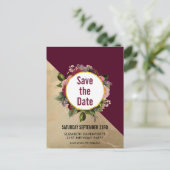 Goldmarmor und Burgund Blumen Save the Date Postkarte (Stehend Vorderseite)
