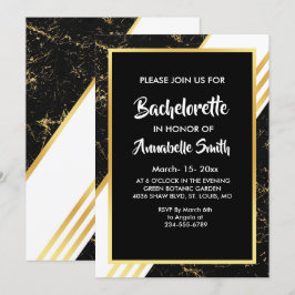 Goldmarmorstreifen typografisch schwarzer Bachelor Einladung