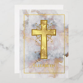 Goldmarmortaufe oder Christening Filigree Folieneinladung