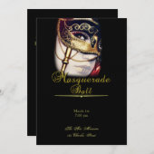 Goldmaske auf schwarzem Maskerade-Party Einladung (Vorne/Hinten)