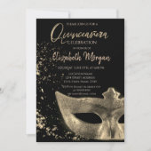 Goldmaske, Confetti Quinceañera Einladung (Vorderseite)