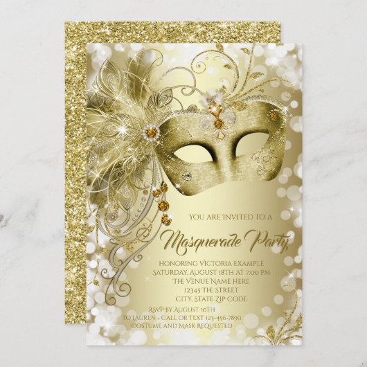 Goldmaske-Party Einladung (Vorne/Hinten)