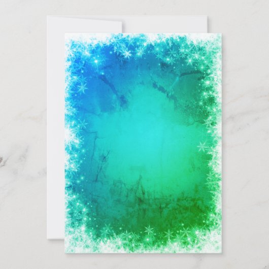 Goldmaske Schneeflocken Grüne Quinceanera Einladung (Rückseite)