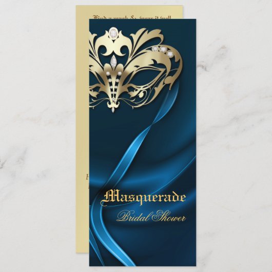 Goldmaskerade-blaue Brautparty-Einladung Einladung (Vorne/Hinten)