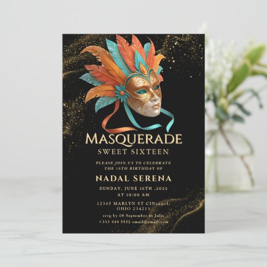 Goldmaskerade Einladung (Stehend Vorderseite)